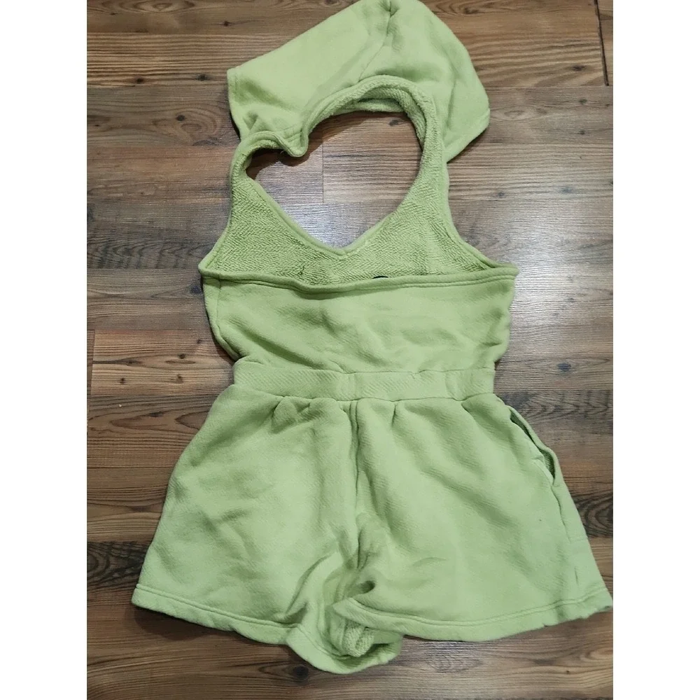 Free People FP Beach Free Oliver Terry Romper Boho Sporty Hoodie Green Medium